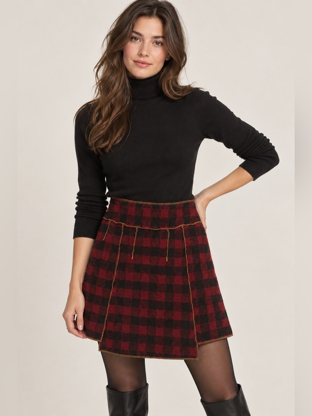 Beebop & Wally Checkered Y2K A-Line Skirt in Red & Black Medium